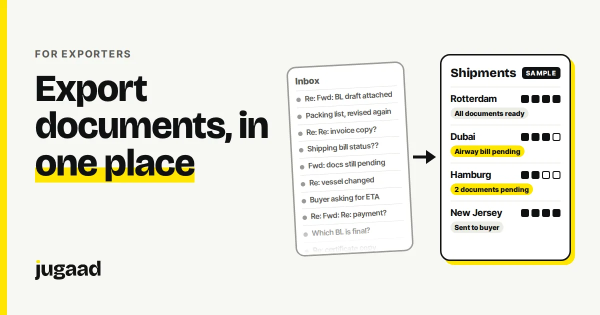 An overloaded email inbox on one side and a tidy shipment checklist on the other.